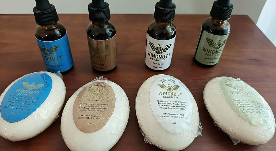 Lumber Nutt hand-poured shampoo puck against rough-hewn pine timber